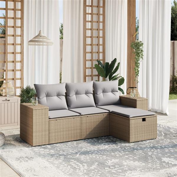 Grote foto vidaxl 4 delige loungeset met kussens poly rattan gemengd beige tuin en terras tuinmeubelen