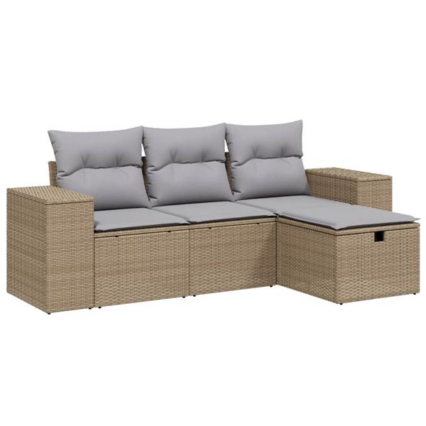 Grote foto vidaxl 4 delige loungeset met kussens poly rattan gemengd beige tuin en terras tuinmeubelen