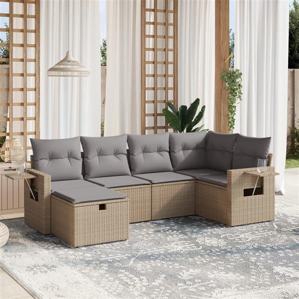 Grote foto vidaxl 6 delige loungeset met kussens poly rattan gemengd beige tuin en terras tuinmeubelen