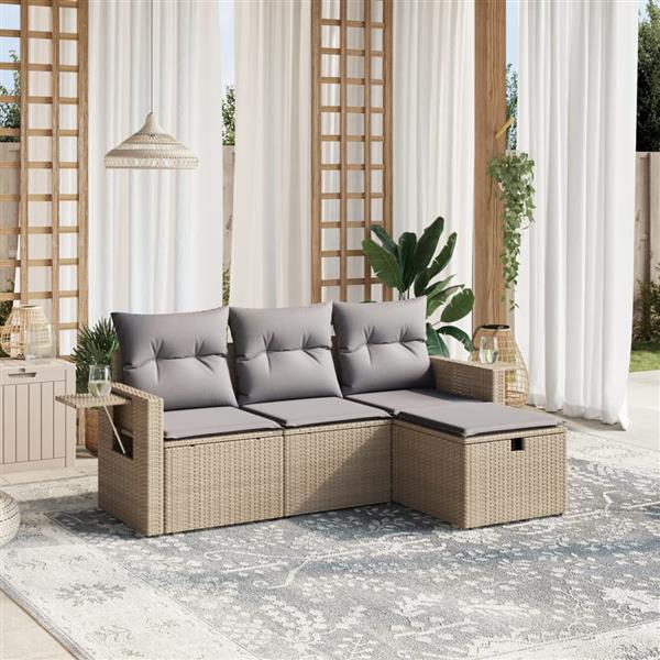 Grote foto vidaxl 4 delige loungeset met kussens poly rattan gemengd beige tuin en terras tuinmeubelen