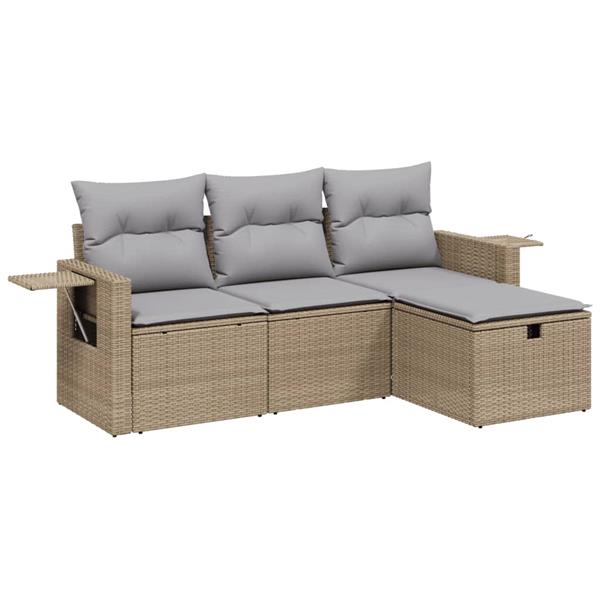 Grote foto vidaxl 4 delige loungeset met kussens poly rattan gemengd beige tuin en terras tuinmeubelen