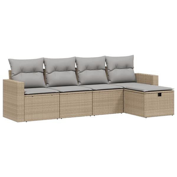 Grote foto vidaxl 5 delige loungeset met kussens poly rattan gemengd beige tuin en terras tuinmeubelen