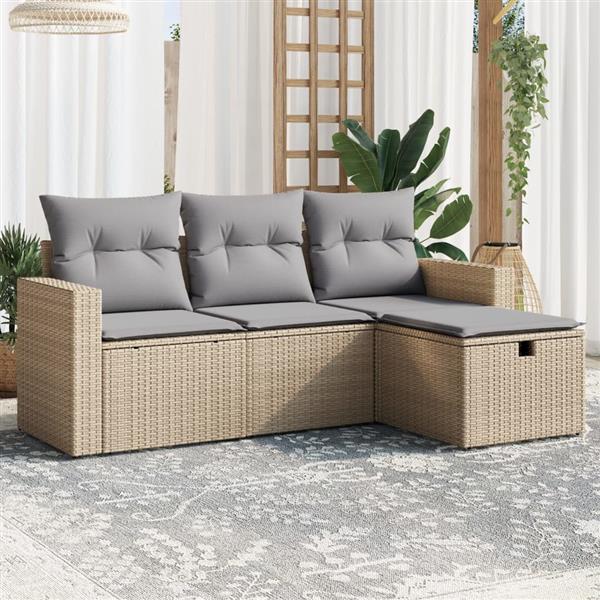 Grote foto vidaxl 4 delige loungeset met kussens poly rattan gemengd beige tuin en terras tuinmeubelen