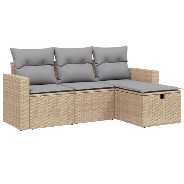 Grote foto vidaxl 4 delige loungeset met kussens poly rattan gemengd beige tuin en terras tuinmeubelen