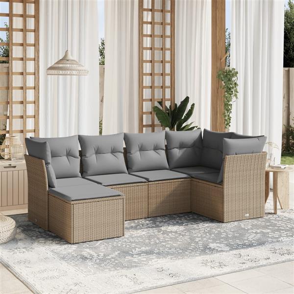 Grote foto vidaxl 6 delige loungeset met kussens poly rattan gemengd beige tuin en terras tuinmeubelen