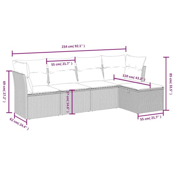 Grote foto vidaxl 5 delige loungeset met kussens poly rattan gemengd beige tuin en terras tuinmeubelen