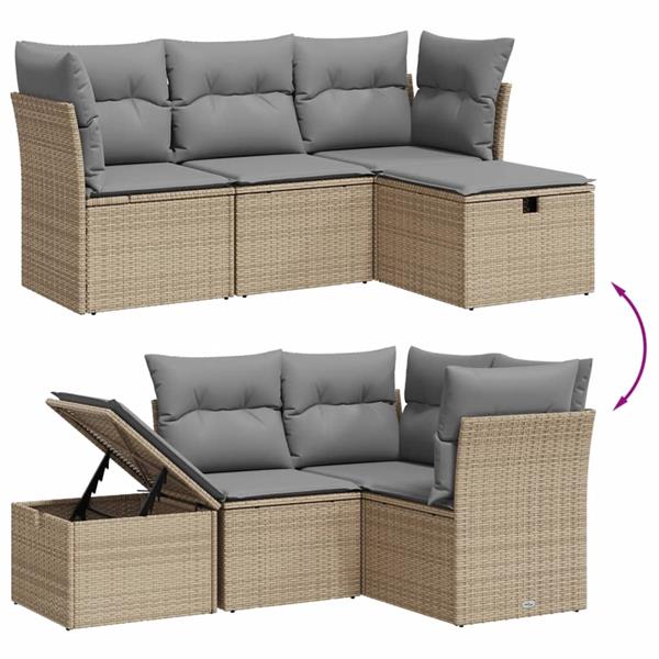 Grote foto vidaxl 4 delige loungeset met kussens poly rattan gemengd beige tuin en terras tuinmeubelen