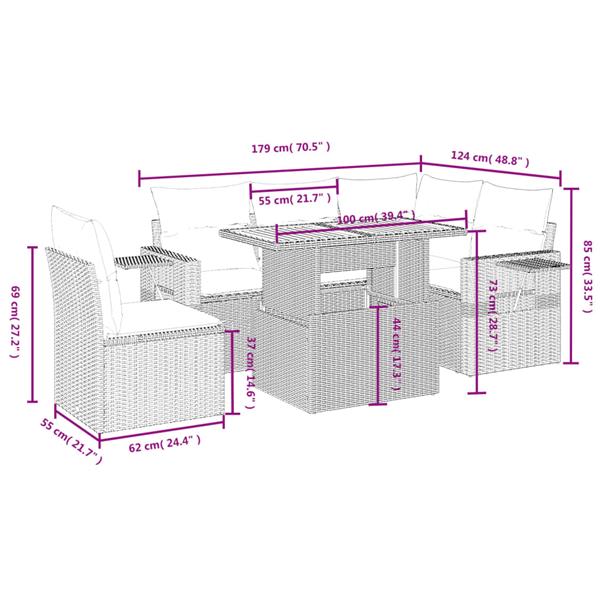 Grote foto vidaxl 6 delige loungeset met kussens poly rattan zwart tuin en terras tuinmeubelen