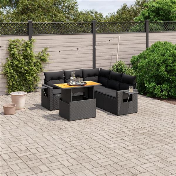 Grote foto vidaxl 6 delige loungeset met kussens poly rattan zwart tuin en terras tuinmeubelen