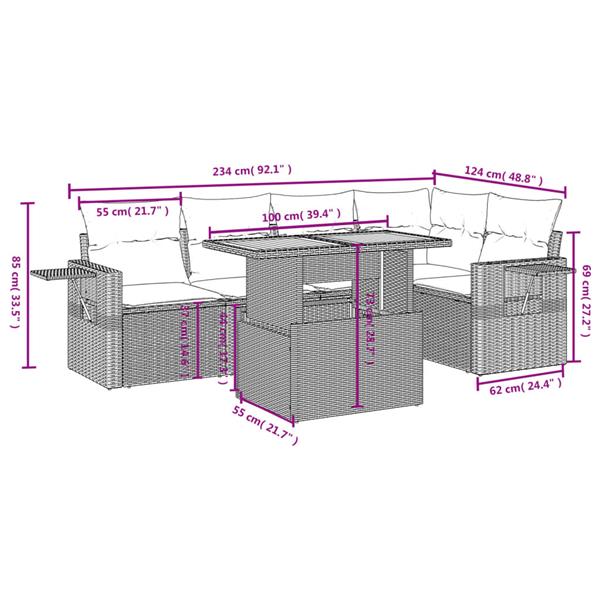 Grote foto vidaxl 6 delige loungeset met kussens poly rattan zwart tuin en terras tuinmeubelen