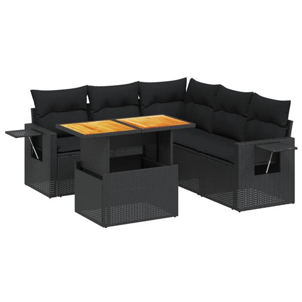 Grote foto vidaxl 6 delige loungeset met kussens poly rattan zwart tuin en terras tuinmeubelen