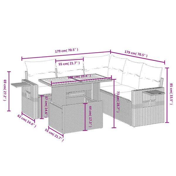 Grote foto vidaxl 6 delige loungeset met kussens poly rattan zwart tuin en terras tuinmeubelen