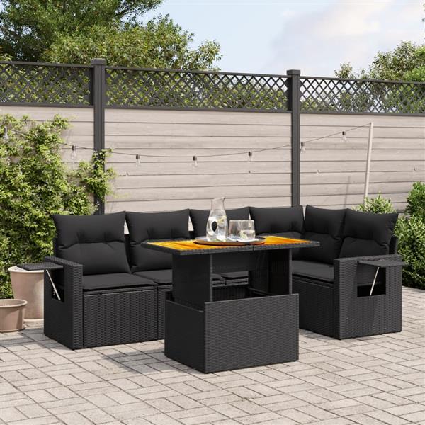 Grote foto vidaxl 6 delige loungeset met kussens poly rattan zwart tuin en terras tuinmeubelen