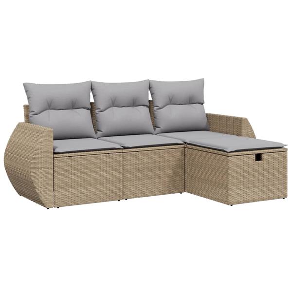 Grote foto vidaxl 4 delige loungeset met kussens poly rattan gemengd beige tuin en terras tuinmeubelen