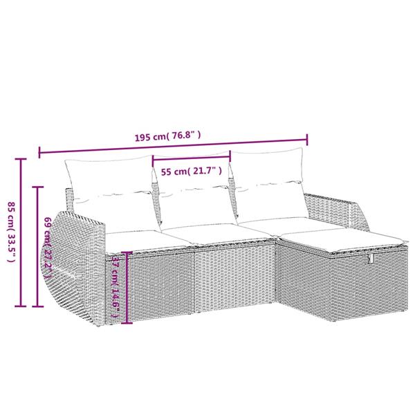 Grote foto vidaxl 4 delige loungeset met kussens poly rattan gemengd beige tuin en terras tuinmeubelen