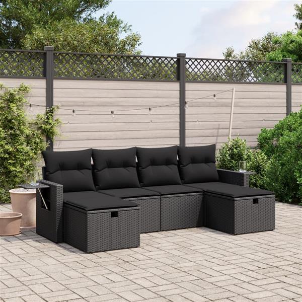 Grote foto vidaxl 6 delige loungeset met kussens poly rattan zwart tuin en terras tuinmeubelen