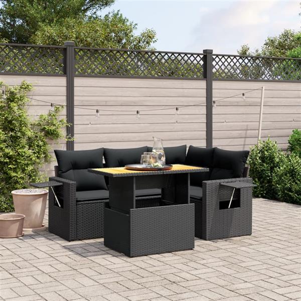 Grote foto vidaxl 5 delige loungeset met kussens poly rattan zwart tuin en terras tuinmeubelen