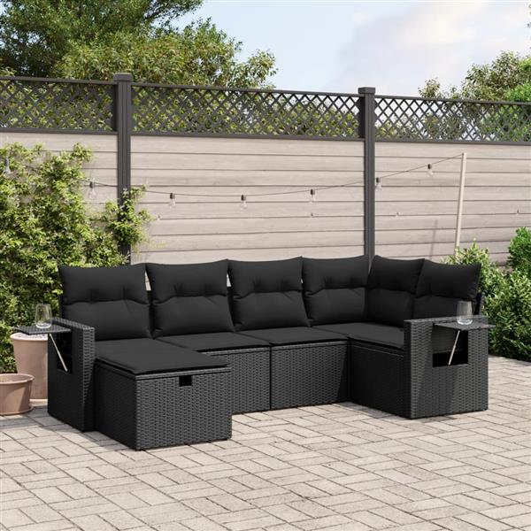 Grote foto vidaxl 6 delige loungeset met kussens poly rattan zwart tuin en terras tuinmeubelen