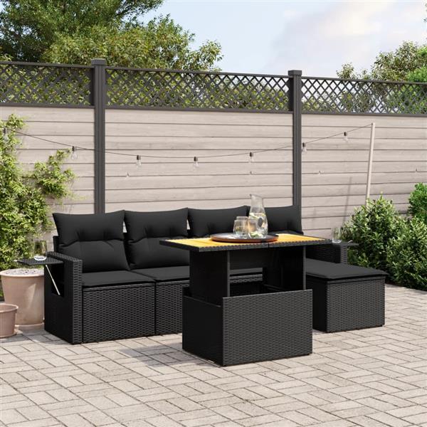 Grote foto vidaxl 6 delige loungeset met kussens poly rattan zwart tuin en terras tuinmeubelen