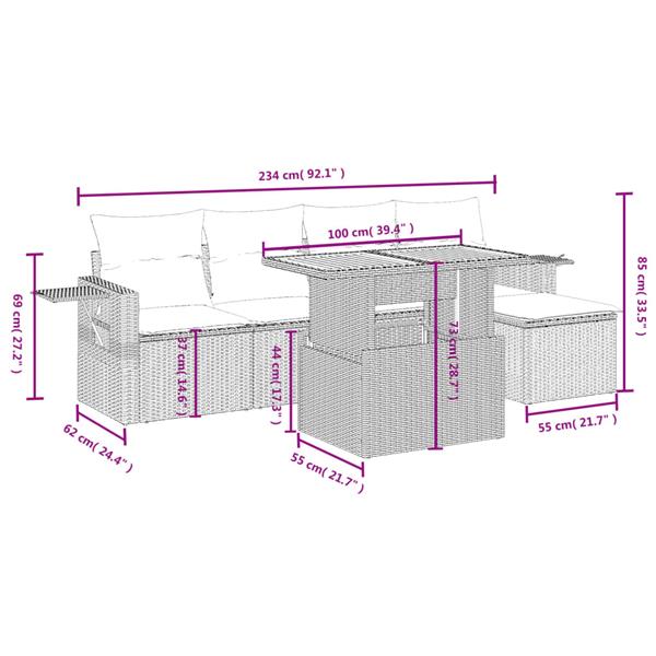 Grote foto vidaxl 6 delige loungeset met kussens poly rattan zwart tuin en terras tuinmeubelen