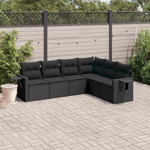 Grote foto vidaxl 6 delige loungeset met kussens poly rattan zwart tuin en terras tuinmeubelen