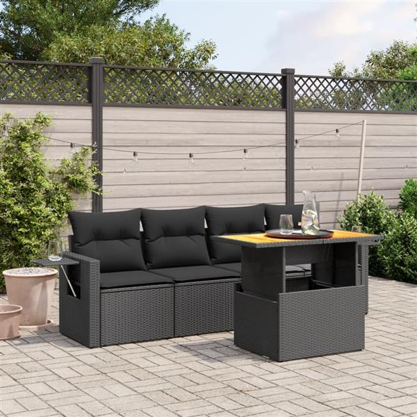 Grote foto vidaxl 5 delige loungeset met kussens poly rattan zwart tuin en terras tuinmeubelen