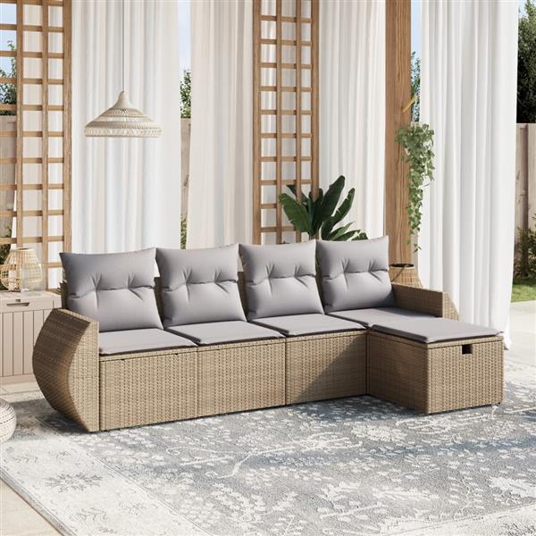 Grote foto vidaxl 5 delige loungeset met kussens poly rattan gemengd beige tuin en terras tuinmeubelen