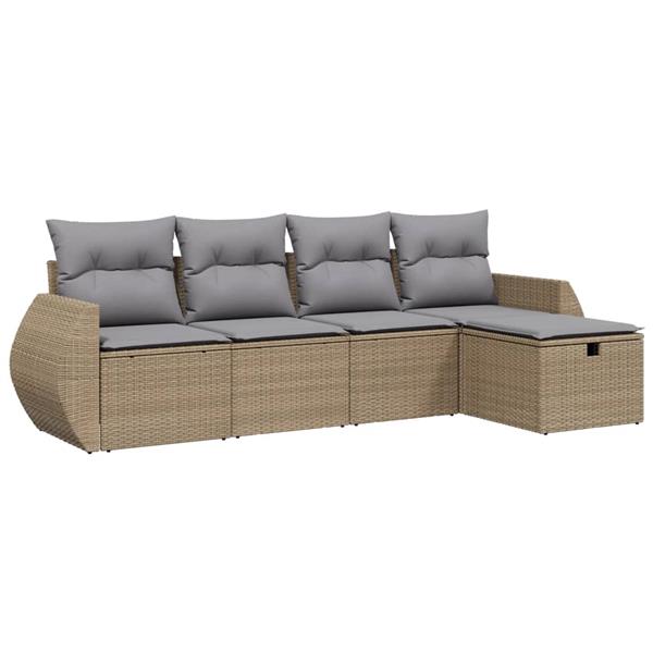 Grote foto vidaxl 5 delige loungeset met kussens poly rattan gemengd beige tuin en terras tuinmeubelen