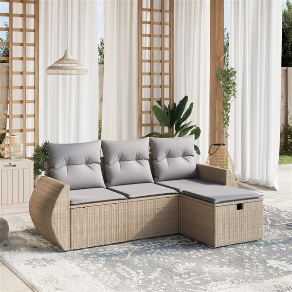 Grote foto vidaxl 4 delige loungeset met kussens poly rattan gemengd beige tuin en terras tuinmeubelen