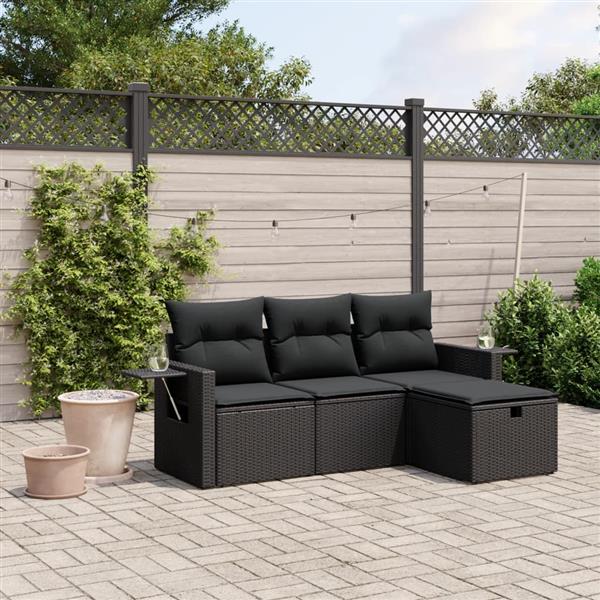 Grote foto vidaxl 4 delige loungeset met kussens poly rattan zwart tuin en terras tuinmeubelen