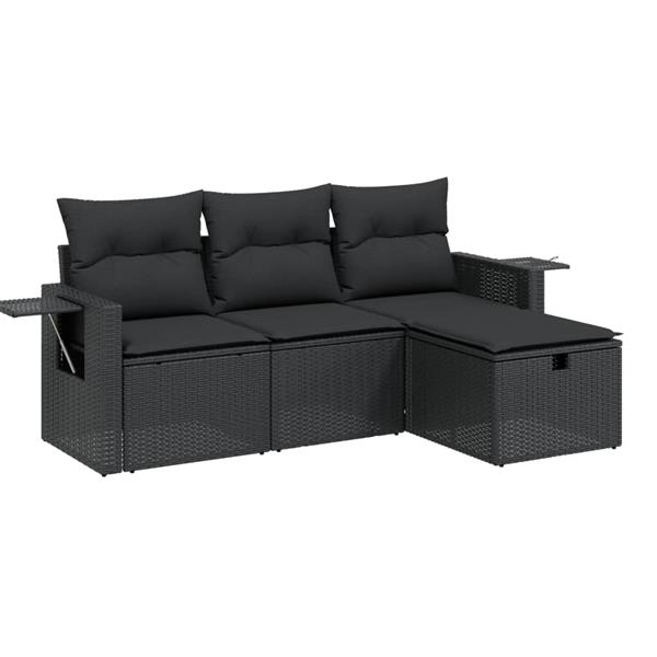 Grote foto vidaxl 4 delige loungeset met kussens poly rattan zwart tuin en terras tuinmeubelen