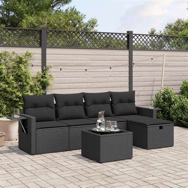 Grote foto vidaxl 6 delige loungeset met kussens poly rattan zwart tuin en terras tuinmeubelen