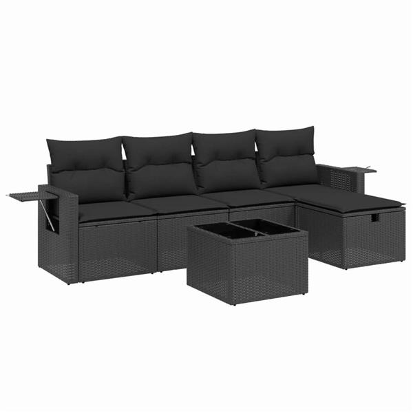 Grote foto vidaxl 6 delige loungeset met kussens poly rattan zwart tuin en terras tuinmeubelen