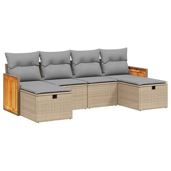 Grote foto vidaxl 6 delige loungeset met kussens poly rattan gemengd beige tuin en terras tuinmeubelen