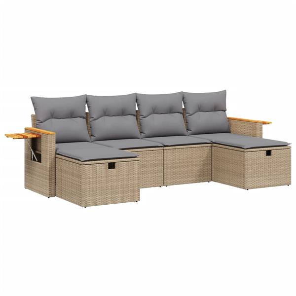 Grote foto vidaxl 6 delige loungeset met kussens poly rattan gemengd beige tuin en terras tuinmeubelen