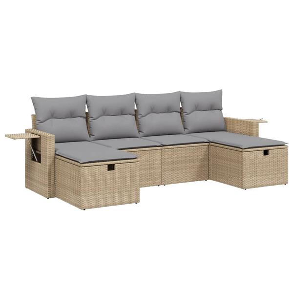 Grote foto vidaxl 6 delige loungeset met kussens poly rattan gemengd beige tuin en terras tuinmeubelen