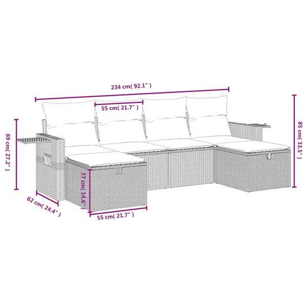 Grote foto vidaxl 6 delige loungeset met kussens poly rattan gemengd beige tuin en terras tuinmeubelen