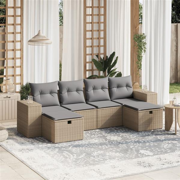 Grote foto vidaxl 6 delige loungeset met kussens poly rattan gemengd beige tuin en terras tuinmeubelen