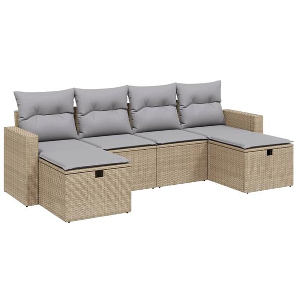 Grote foto vidaxl 6 delige loungeset met kussens poly rattan gemengd beige tuin en terras tuinmeubelen