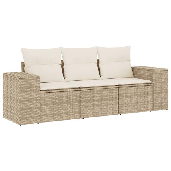 Grote foto vidaxl 3 delige loungeset met kussens poly rattan beige tuin en terras tuinmeubelen