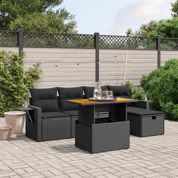 Grote foto vidaxl 6 delige loungeset met kussens poly rattan zwart tuin en terras tuinmeubelen