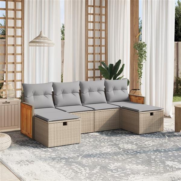 Grote foto vidaxl 6 delige loungeset met kussens poly rattan gemengd beige tuin en terras tuinmeubelen