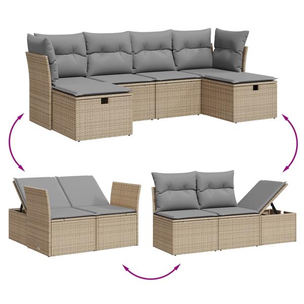 Grote foto vidaxl 6 delige loungeset met kussens poly rattan gemengd beige tuin en terras tuinmeubelen