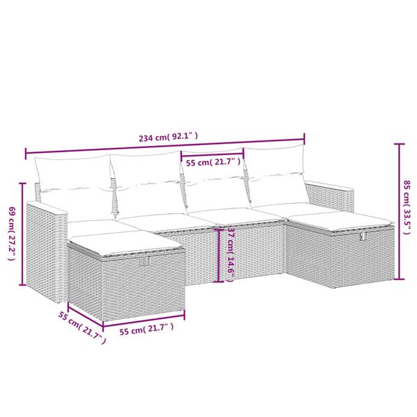 Grote foto vidaxl 6 delige loungeset met kussens poly rattan gemengd beige tuin en terras tuinmeubelen