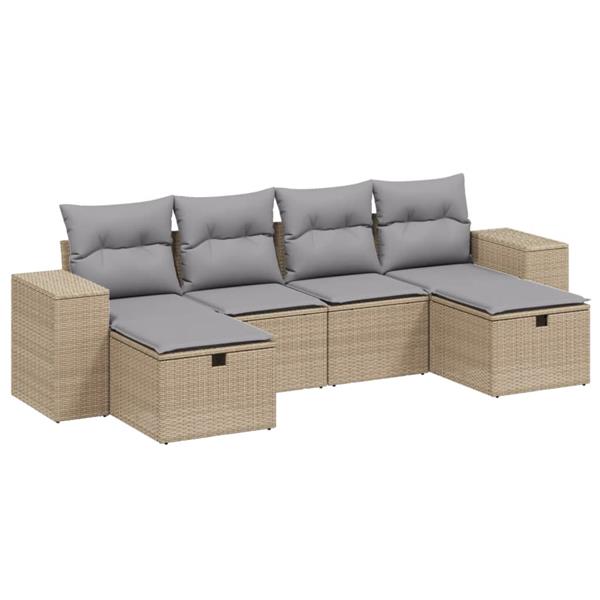 Grote foto vidaxl 6 delige loungeset met kussens poly rattan gemengd beige tuin en terras tuinmeubelen