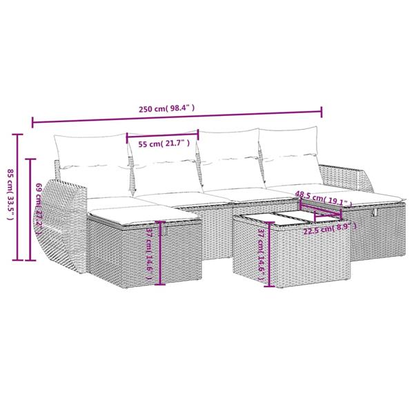 Grote foto vidaxl 6 delige loungeset met kussens poly rattan gemengd beige tuin en terras tuinmeubelen