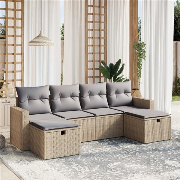 Grote foto vidaxl 6 delige loungeset met kussens poly rattan gemengd beige tuin en terras tuinmeubelen