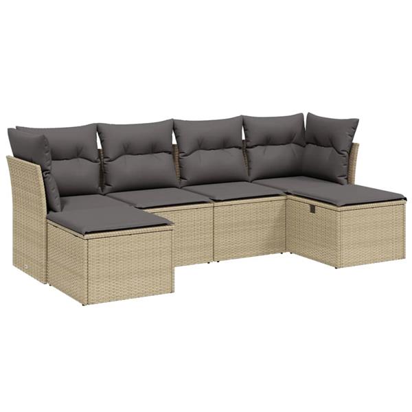 Grote foto vidaxl 6 delige loungeset met kussens poly rattan gemengd beige tuin en terras tuinmeubelen