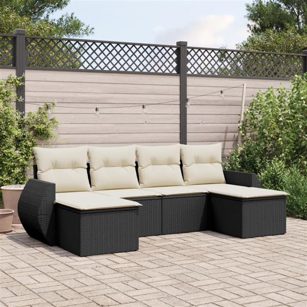 Grote foto vidaxl 6 delige loungeset met kussens poly rattan zwart tuin en terras tuinmeubelen