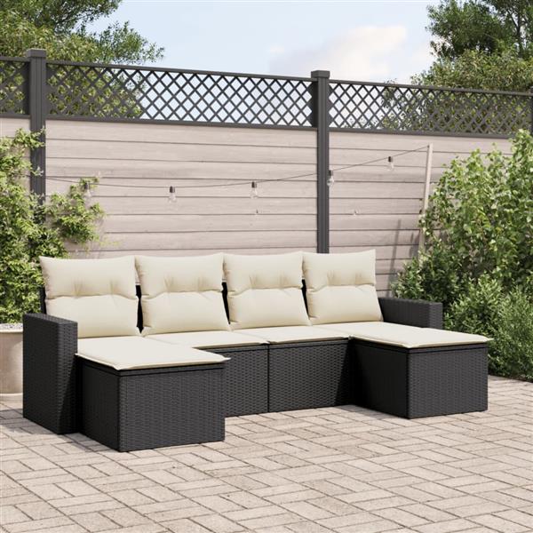 Grote foto vidaxl 6 delige loungeset met kussens poly rattan zwart tuin en terras tuinmeubelen